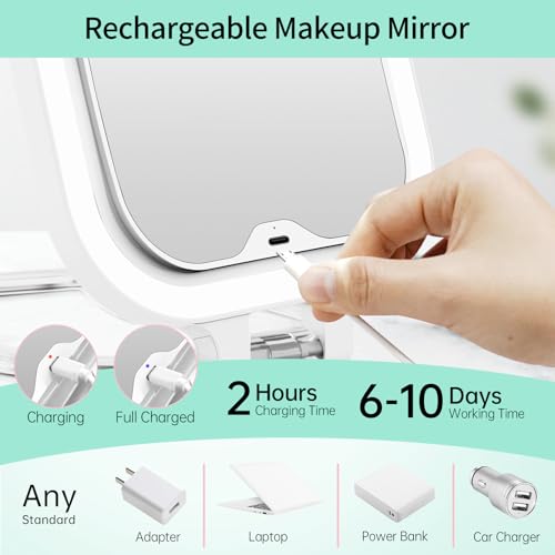 FASCINATE 7-Inch Rechargeable Travel Makeup Mirror with 30X Magnification - White C