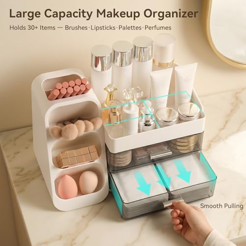 Makeup Organizer for Vanity with Brush Holder and Drawers - White - Brothersbox