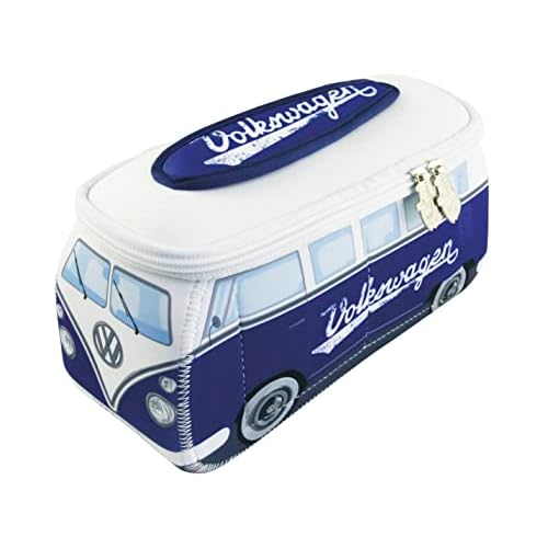 BRISA VW Collection - Volkswagen Neoprene Universal Makeup Cosmetics Toiletry Travel Pharmacy Bag in T1 Bus Design (Blue) (Large (11.8 x 5.5 x 4.7 inches))