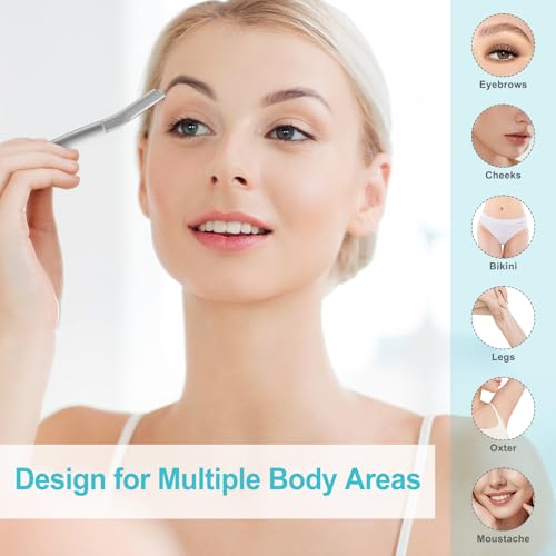 Dermaplane Razor for Women Face, Suitable for Facial Peach Fuzz, Eyebrows, Exfoliation, and Men Shaving, Equipped with 10 Replaceable Blades, Silver