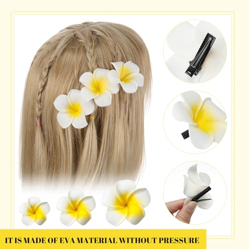 50 Pcs White Foam Hawaiian Plumeria Flower Clips - DIY Floral Wreath & Party Decorations