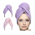 Hair Towel Wrap for Women - 100% Cotton Quick Dry Turban with Button - Lilac Pink Check, 2 Pack