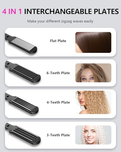 4-in-1 Hair Crimper Waver for Beach Waves & Straightening - Adjustable Temperature