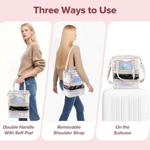 Beloving Silver Nail Polish Organizer Case 3-Layer Travel Storage Bag for Manicure Tools