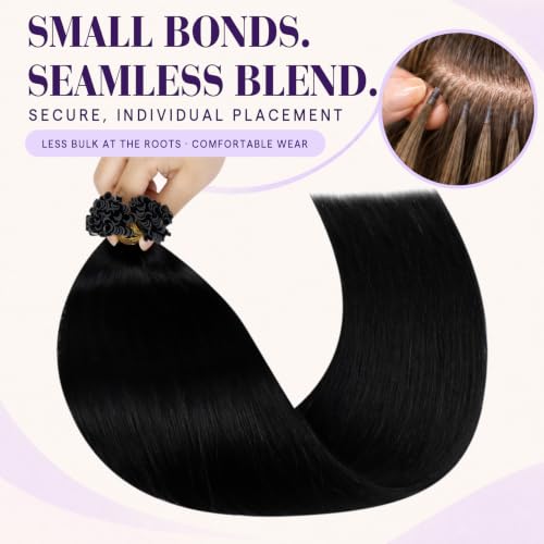 LaaVoo K Tip Hair Extensions Real Human Hair 18in 50g Jet Black #1 Utip