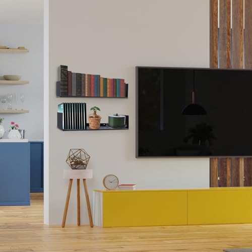 Patioer Set of 6 Black U-Shaped Floating Wall Shelves - Metal Book & Media Storage