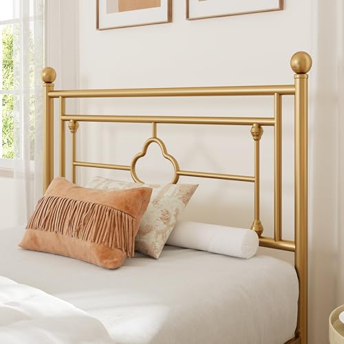 Twin Size Metal Platform Bed Frame with Victorian Headboard - Gold, No Box Spring Needed, Easy Assembly