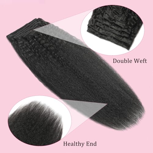 26 Inch Kinky Straight Clip-In Hair Extensions - Natural Black, 125g