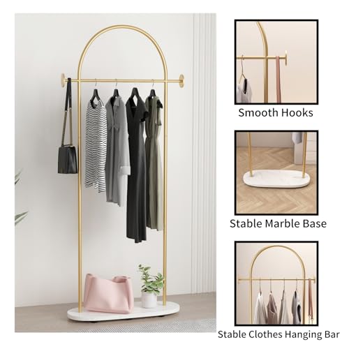 Gold Clothing Rack with Marble Base, Modern Freestanding Coat Stand 23.6"W
