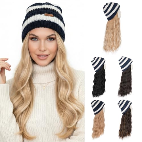 SEGOHAIR 18 Inch Wavy Synthetic Beanie Wig with Hair Extension - Ash Blonde Mix Bleach Blonde #18P613