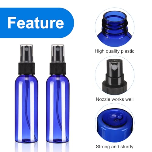 uxcell 100 Pack Spray Bottles, 2 Oz/60ML Reusable Clear Empty Mist Plastic Mini Travel Bottle Set,Small Refillable Liquid Containers for Household Use, Essential Oil(Blue Black)