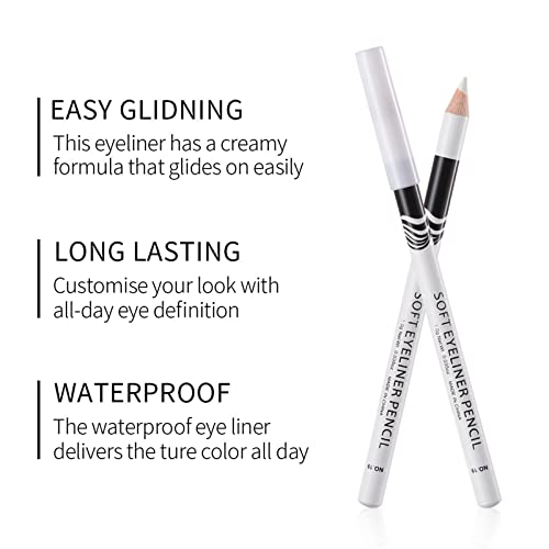 White Eyeliner Pencils, 12PCS Professional Highlighters Eye Liner Pencils Eye Brightener, White Eye Liners Makeup Waterproof Long-lasting Eyeshadows Beauty Makeup Tools for Women