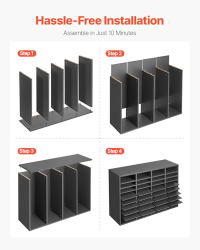 Dark Grey VEVOR 36-Compartment Wooden Literature Organizer with Adjustable Shelves
