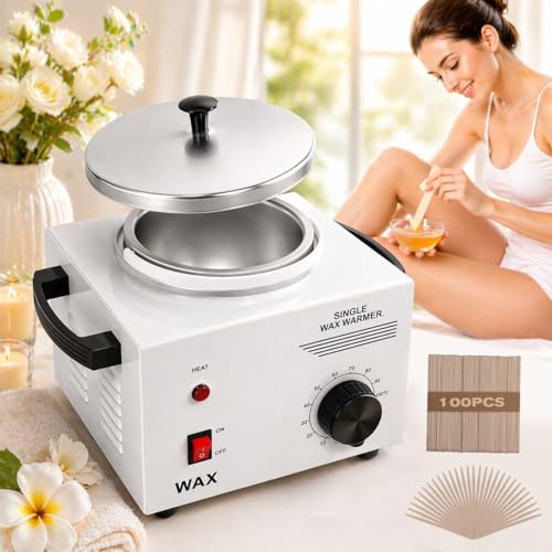 Podoy 0.5L Wax Warmer for Hair Removal with 200 Sticks - Portable & Adjustable Temperature, White
