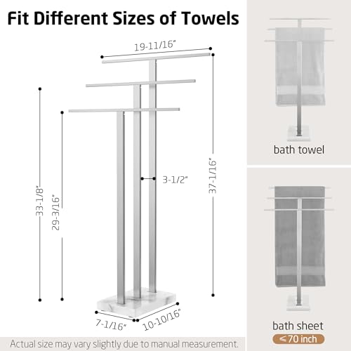 KES 3-Tier Standing Towel Rack with Marble Base - Brushed Nickel, 36" H