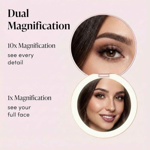 Fancii LED Lighted Travel Makeup Mirror, 1x/10x Magnification - Daylight LED, Compact, Portable, Large 5" Wide Illuminated Folding Mirror - Lumi (Rose Gold)