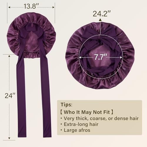 Silk Sleep Bonnet for Women - 100% Mulberry Silk, Long Ties, Dark Mauve - One Size