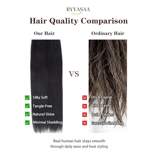 BYYASAA Natural Black Tape-In Human Hair Extensions 14 Inch 20 Pieces