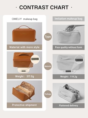 Omeily Travel Makeup & Toiletry Bag for Women C-Brown Large Capacity Organizer