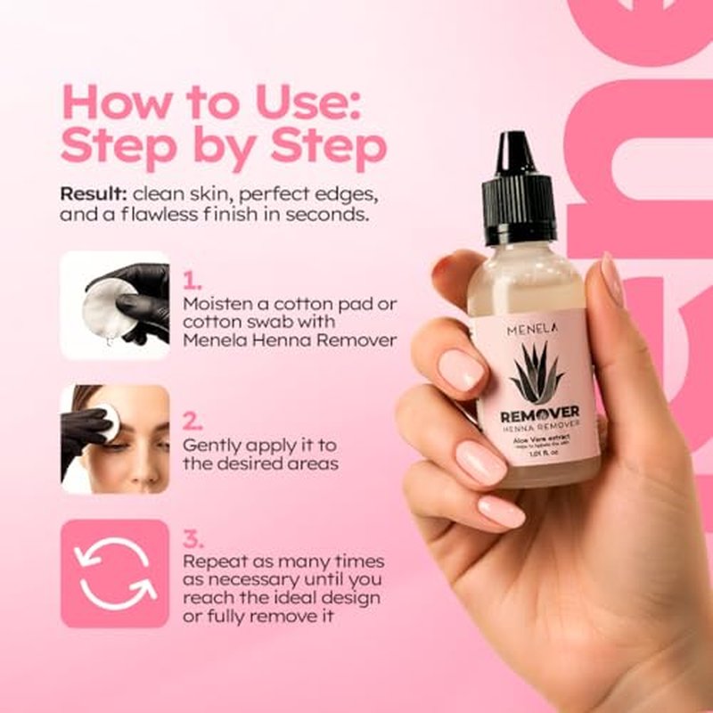MENELA Eyebrow Henna Remover 30 ml with Aloe Vera Extract, Cosmetic Use, Designed to Help Remove Excess Henna and Maintain a Clean Eyebrow Shape