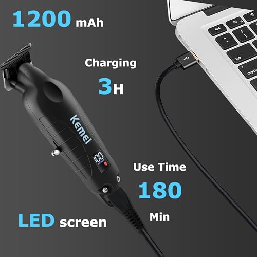 KEMEI 2293 Black Hair & Beard Trimmer with Zero Gapped T-Blade, LED Display, 3 Guards