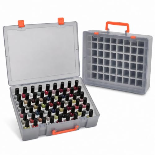 FULLCASE Light Gray Nail Polish Organizer Case for 54 Bottles, Clear Storage with Foam