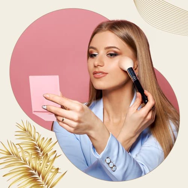 4 Pcs Small Folding Travel Mirror Rectangle Compact Mirror Portable Pocket Mirror Small Makeup Folding Mirror Stand up Vanity Mirror for Women Girls Daily Use, Pink White Green Black, 4.9 x 3.7 Inch