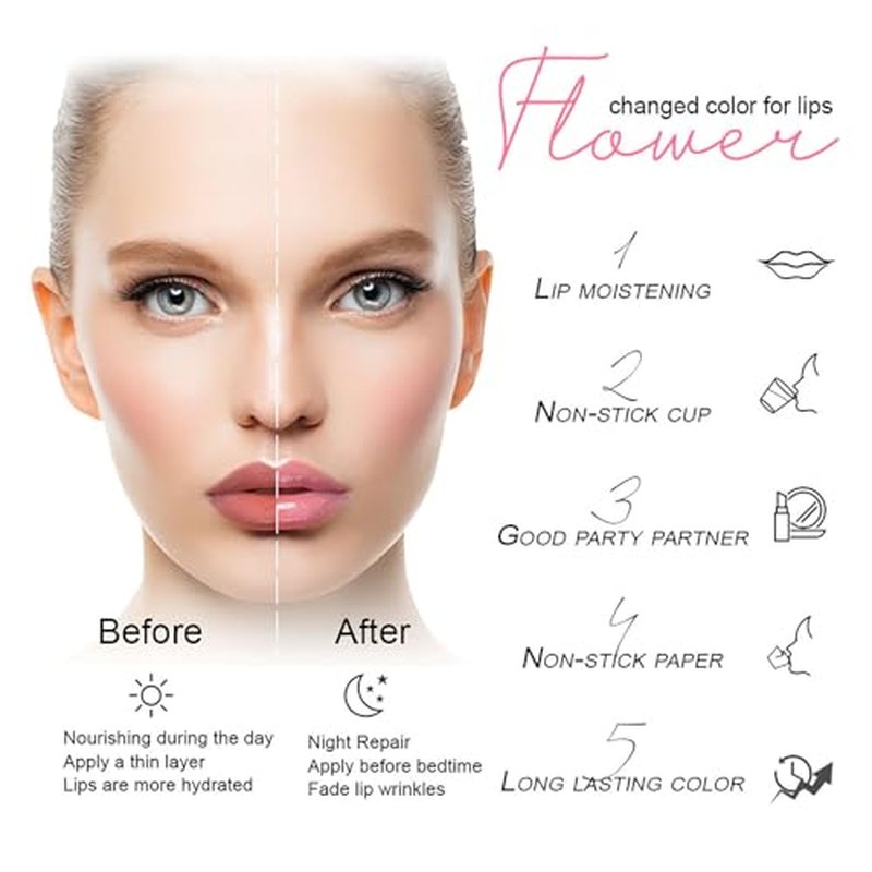 6 PCS pH Color Changing Lipstick, Crystal Flower Jelly Lipstick Glimmer Balm for all Skin Tones, Soft Tint & Subtle Shimmer Effect (Pink)