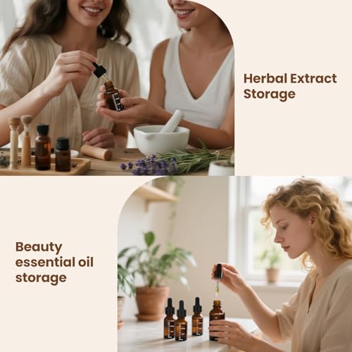 50 Pcs 0.5oz Amber Glass Dropper Bottles with Measurement and Accessories - UV Protected, Reusable