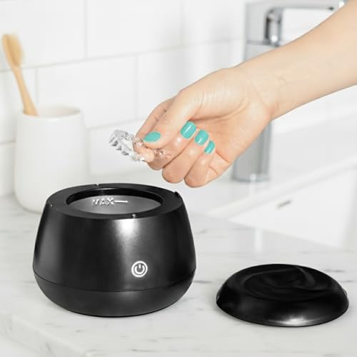 Ultrasonic Retainer Cleaner with UV Light - 48kHz Deep Clean for Invisalign & Dentures - Black