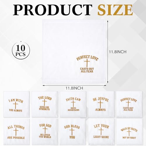 White Christian Gifts for Men & Women - 10 Pcs 12 Inch Embroidered Towels, Hillsuren