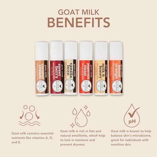 Dionis Goat Milk 6 Pc Lip Balm Ornament - Vanilla, Coconut, Milk & Honey, Berry, Peppermint & Blood Orange Scented Chapstick - Shea Butter & Coconut Oil, Protect & Restore Lips 0.28oz