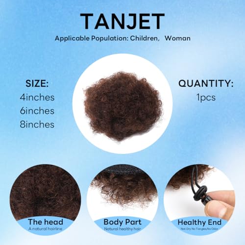 TANJET 4in 02 Dark Brown Afro Puff Drawstring Ponytail 100% Human Hair Clip-In