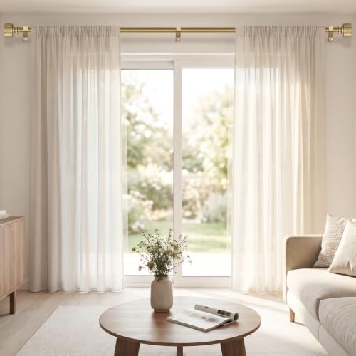 Warm Gold Adjustable Curtain Rods 48-84 Inch - Heavy Duty Brass Set with Finials - Vintage Brushed Metal Finish (36-88") 2 Pack