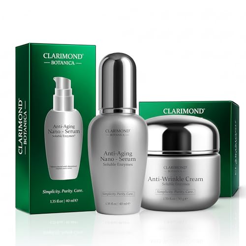 Clarimond Anti-Aging Serum & Face Cream Set w/ Nano Fermentation, Pro-Xylane¢â, Peptides & Collagen ? Hydrating, Firming, Wrinkle Reduction, Brightening Skincare Duo for Youthful, Glowing Skin
