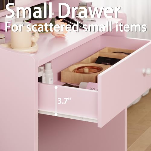 Small Lighted Vanity Desk with Mirror, Storage Stool & Charging Station