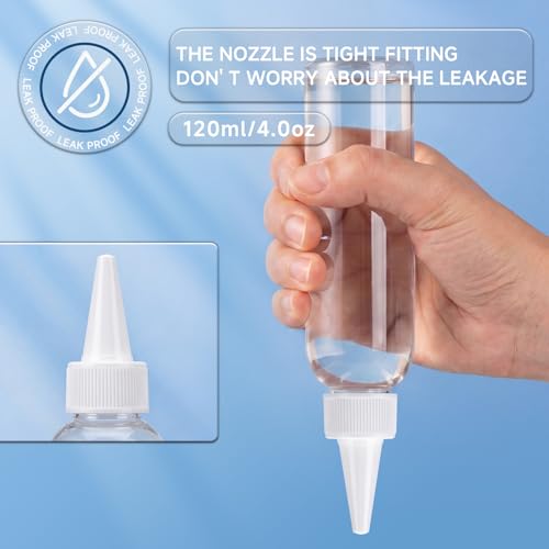 TRENDBOX 4oz Clear Plastic Bottles with Twist Top Caps - BPA-Free, Pack of 24 with Labels