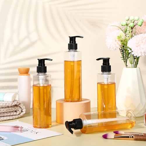 Thyle 20 Pcs Plastic Pump Dispenser Bottle 8 oz Refillable Plastic Bottles Bulk Lotion Container Travel Lock Empty container for Shampoo Massage Oil Dispensing (Clear)