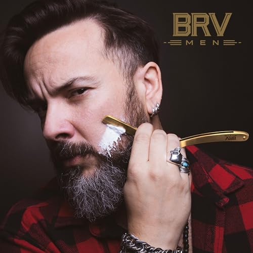 BRV Men Titanium Bronze Straight Razor Kit with Single Edge Blades - Professional Barber Shaving Tool