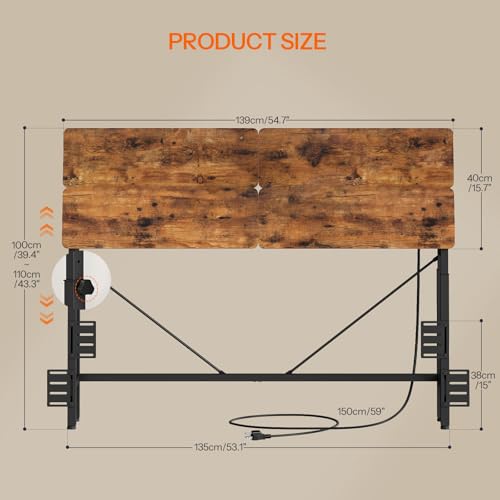 HOOBRO Full Size Adjustable Headboard with Outlets - Height-Adjustable Bed Headboard with USB & AC Charging Station