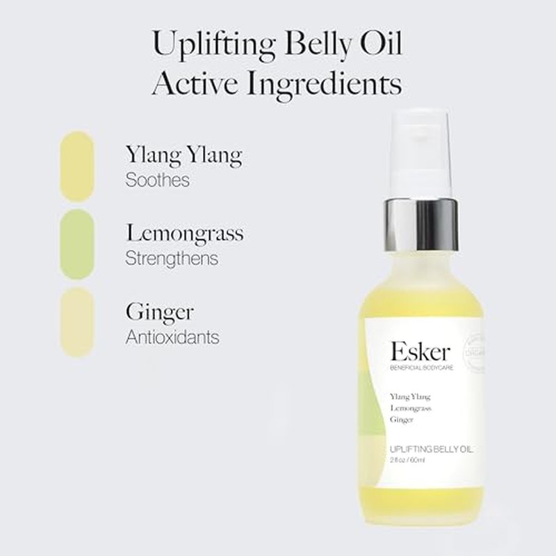 Esker Natural Uplifting Belly Oil | (2.0oz) | Plant-Based Formulated with Antioxidants Promoting Deep Hydration and Cell Regeneration | Skin Stays Nourished and Resilient During Pregnancy