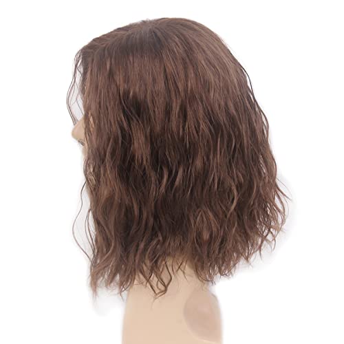 Men's Brown Curly Wave Layered Synthetic Wig with Cap for Cosplay and Daily Wear