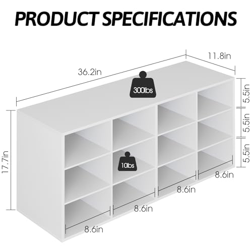 White 12-Cube 3-Tier Shoe Storage Bench Organizer for Entryway