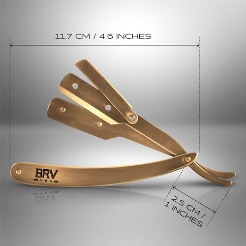 BRV Men Titanium Bronze Straight Razor Kit with Single Edge Blades - Professional Barber Shaving Tool