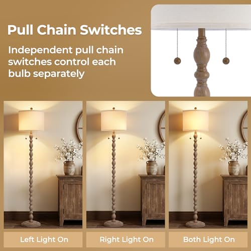 Luvkczc Farmhouse Floor Lamp Dark Brown with Dual Heads & LED Bulb
