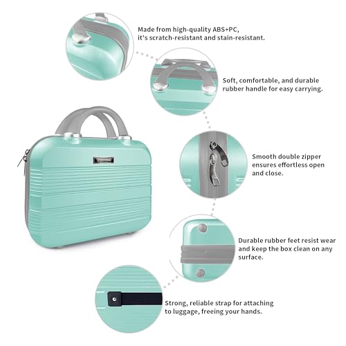 14 Inch Waterproof Hard Shell Makeup Case - Green, Travel & Organizer