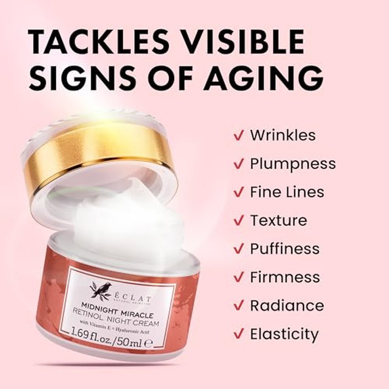 Eclat Skincare Anti Aging Face Cream + Retinol Night Cream Set ? Day & Night Face Moisturizer with Collagen Peptides, Hyaluronic Acid, Vitamins C+E ? Hydrating Creams Helps Improve Wrinkles 50ml each