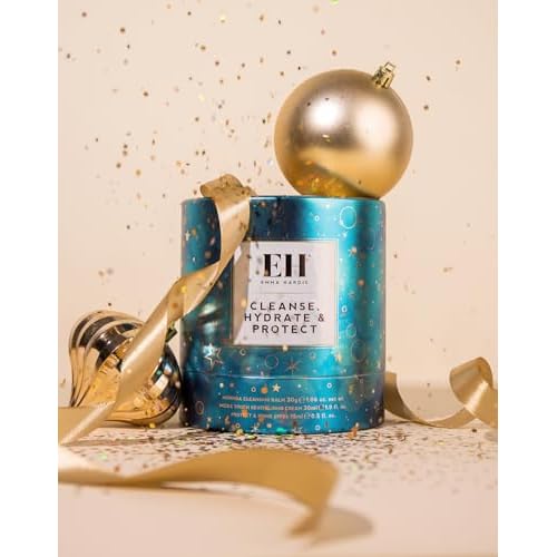 Emma Hardie Cleanse, Hydrate & Protect Gift Set: 30ml Moringa Cleansing Balm, 30ml Midas Touch Revitalising Cream & 15ml Protect & Prime SPF30 Sunscreen Face Moisturiser, Natural & Cruelty Free