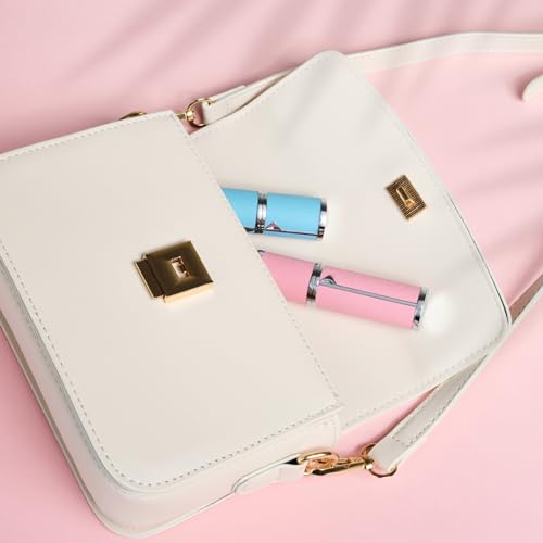 Sky Blue & Pink Travel Perfume Atomizer Set - 2pcs 5ml Refillable Cologne Bottles with Leather Case