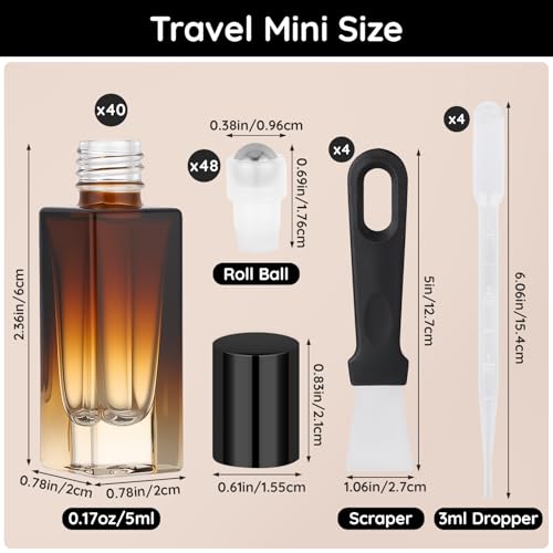 40PCS Amber Glass Roll On Bottles 5ml for Essential Oils & Perfume - Variation of THIS listing